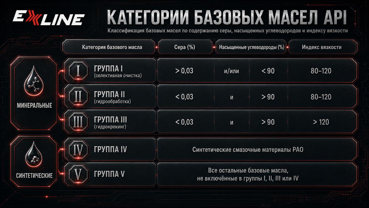 Классификация базовых масел API и место Group V